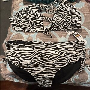 Time and Tru Zebra Print Bikini - Black and White